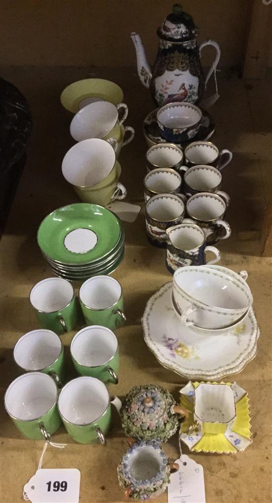 Booths Silicon chinoiserie coffee set, Fortnum & Mason green coffee set, Dresden cabinet cup/saucer & sundries